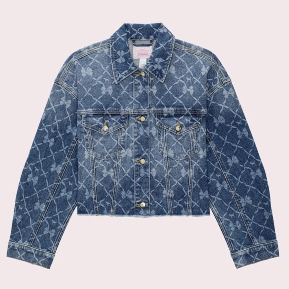 PINK X LoveShackFancy Cropped Denim Jacket Large NWT
